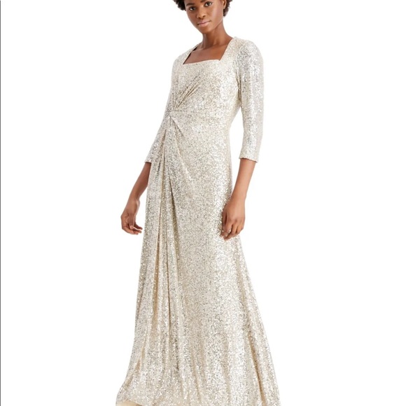 Calvin Klein Size 2 Gold Sequin Full length Dress - Picture 3 of 4